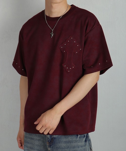 Ed Hardy(エドハーディー)の「EdHardy / エドハーディー クロススタッズ 半袖Tシャツ(Tシャツ/カットソー・メンズ・ブラック/ワイン・L/M)」の1枚目の写真
