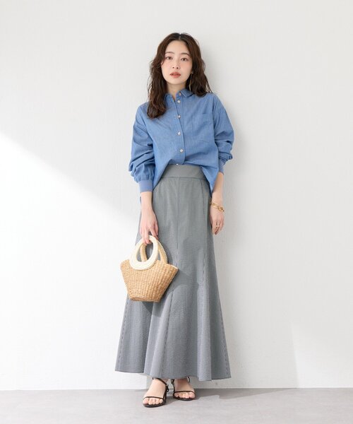 La boutique BonBon（ラブティックボンボン）の「【接触冷感・涼しくて美シルエット】サッカーマーメイドマキシスカート（スカート・レディース・サックスブルー/ブラック/ホワイト・38/36）」の19枚目の写真