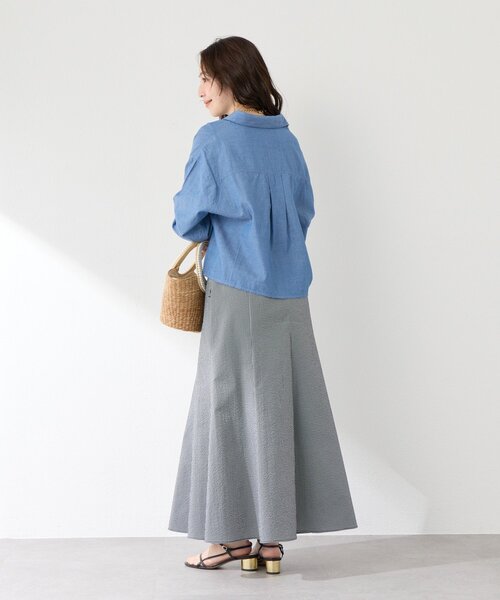 La boutique BonBon（ラブティックボンボン）の「【接触冷感・涼しくて美シルエット】サッカーマーメイドマキシスカート（スカート・レディース・サックスブルー/ブラック/ホワイト・38/36）」の21枚目の写真