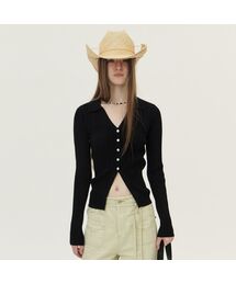 Ribbed Pleated Collared Cardigan, Black