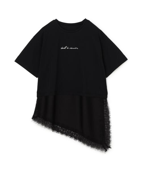 NATURAL BEAUTY BASIC(ナチュラルビューティーベーシック)の「レースドッキングロゴTシャツ(Tシャツ/カットソー・レディース・グレー系その他/ブラック/オフホワイト・FREE)」の4枚目の写真