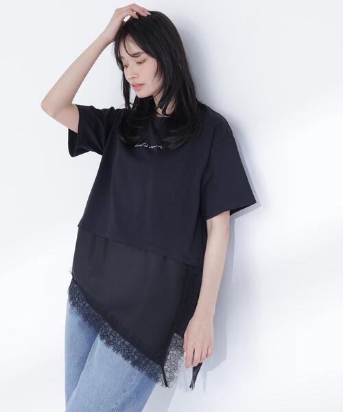 NATURAL BEAUTY BASIC(ナチュラルビューティーベーシック)の「レースドッキングロゴTシャツ(Tシャツ/カットソー・レディース・グレー系その他/ブラック/オフホワイト・FREE)」の6枚目の写真