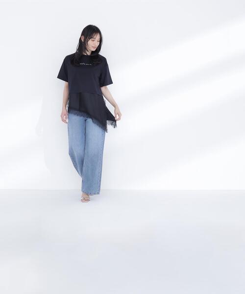 NATURAL BEAUTY BASIC(ナチュラルビューティーベーシック)の「レースドッキングロゴTシャツ(Tシャツ/カットソー・レディース・グレー系その他/ブラック/オフホワイト・FREE)」の7枚目の写真