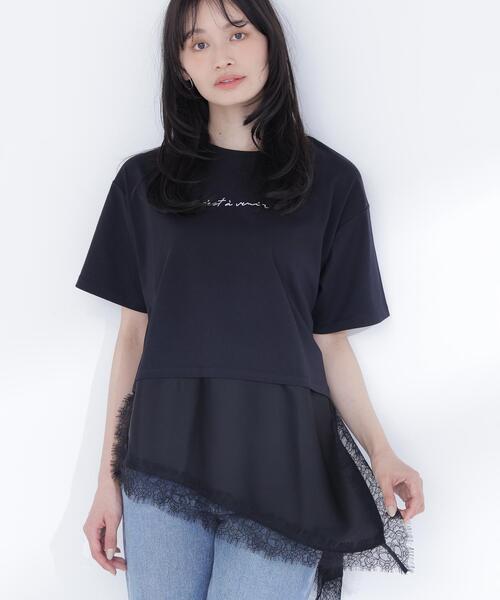 NATURAL BEAUTY BASIC(ナチュラルビューティーベーシック)の「レースドッキングロゴTシャツ(Tシャツ/カットソー・レディース・グレー系その他/ブラック/オフホワイト・FREE)」の8枚目の写真