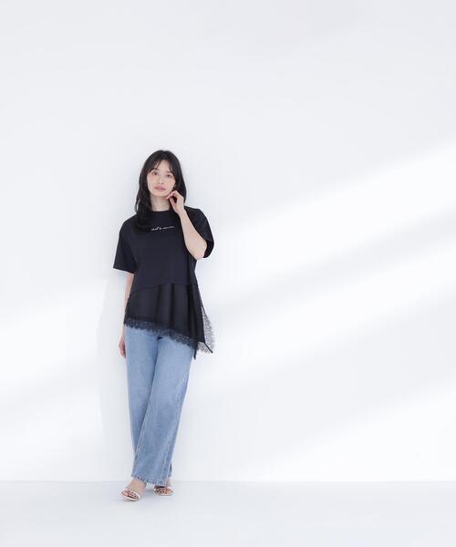 NATURAL BEAUTY BASIC(ナチュラルビューティーベーシック)の「レースドッキングロゴTシャツ(Tシャツ/カットソー・レディース・グレー系その他/ブラック/オフホワイト・FREE)」の9枚目の写真