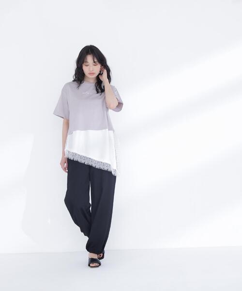 NATURAL BEAUTY BASIC(ナチュラルビューティーベーシック)の「レースドッキングロゴTシャツ(Tシャツ/カットソー・レディース・グレー系その他/ブラック/オフホワイト・FREE)」の18枚目の写真