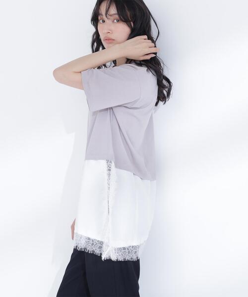 NATURAL BEAUTY BASIC(ナチュラルビューティーベーシック)の「レースドッキングロゴTシャツ(Tシャツ/カットソー・レディース・グレー系その他/ブラック/オフホワイト・FREE)」の19枚目の写真