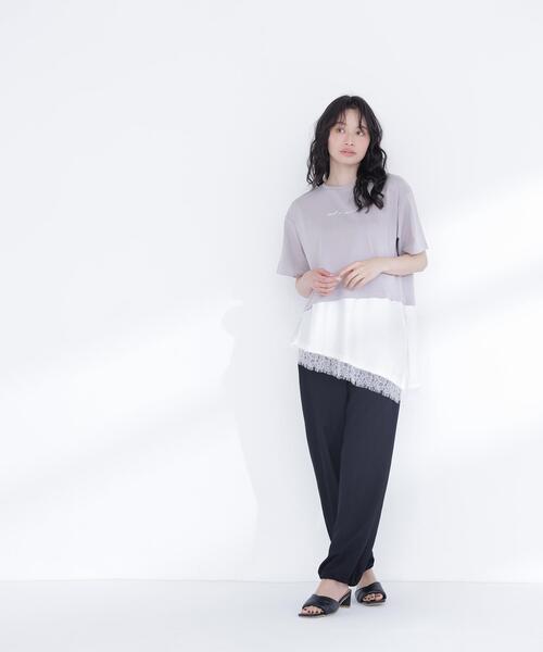 NATURAL BEAUTY BASIC(ナチュラルビューティーベーシック)の「レースドッキングロゴTシャツ(Tシャツ/カットソー・レディース・グレー系その他/ブラック/オフホワイト・FREE)」の20枚目の写真