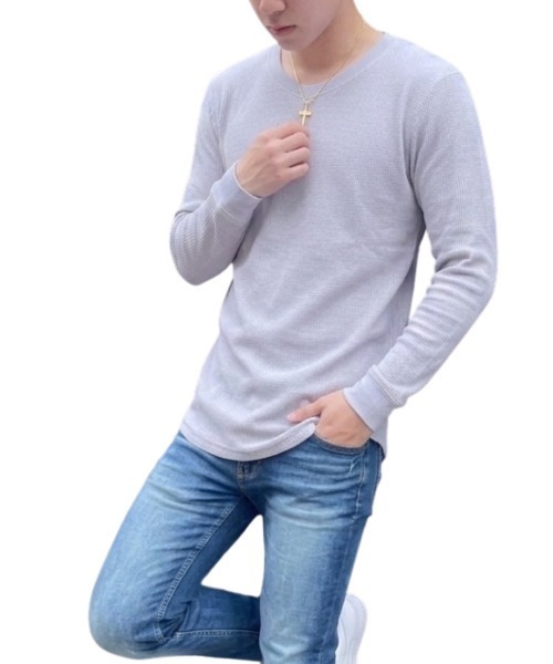 COOK JEANS(クックジーンズ)の「ワッフルクルーロンT(Tシャツ/カットソー・メンズ・グレー/ブラック/ホワイト・LARGE/X-LARGE/MEDIUM)」の3枚目の写真