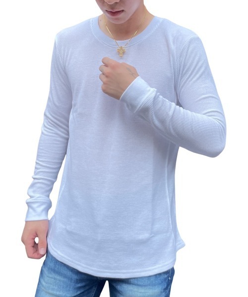 COOK JEANS(クックジーンズ)の「ワッフルクルーロンT(Tシャツ/カットソー・メンズ・グレー/ブラック/ホワイト・LARGE/X-LARGE/MEDIUM)」の2枚目の写真