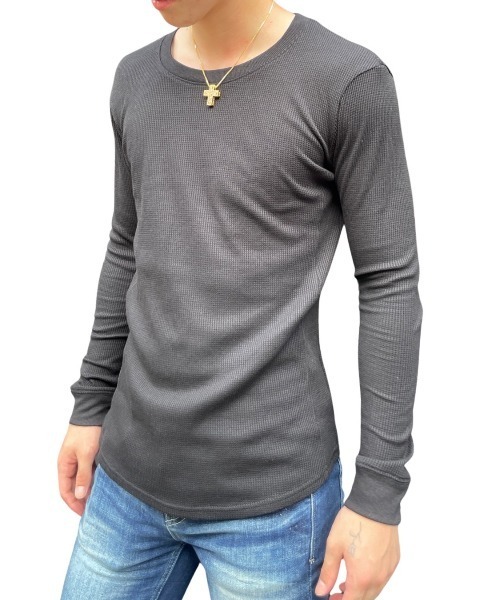 COOK JEANS(クックジーンズ)の「ワッフルクルーロンT(Tシャツ/カットソー・メンズ・グレー/ブラック/ホワイト・LARGE/X-LARGE/MEDIUM)」の1枚目の写真