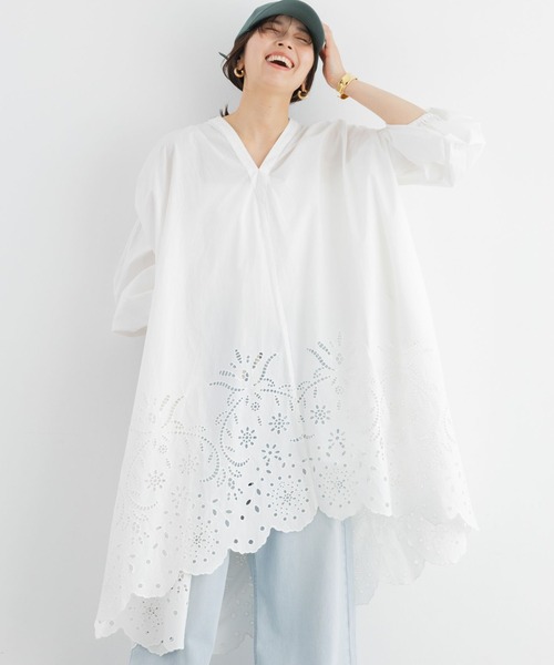 BARNYARDSTORM(バンヤードストーム)の「BARNYARDSTORM / エンブロイダリーコットンワンピース / ハンドウォッシャブル(ワンピース・レディース・ホワイト/グリーン/ベージュ・FREE)」の2枚目の写真