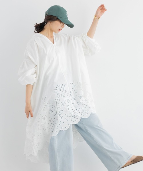 BARNYARDSTORM(バンヤードストーム)の「BARNYARDSTORM / エンブロイダリーコットンワンピース / ハンドウォッシャブル(ワンピース・レディース・ホワイト/グリーン/ベージュ・FREE)」の4枚目の写真