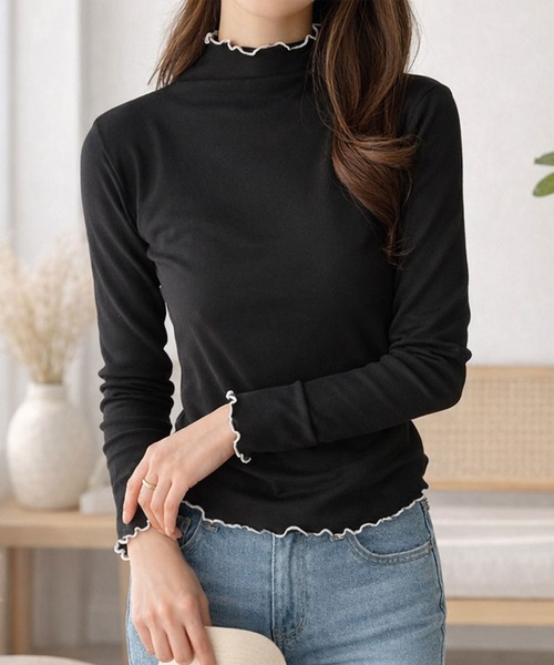 Amulet(アミュレット)の「程よいフィット感で着心地◎ ソフトフィット配色メロウカットソー(Tシャツ/カットソー・レディース・カーキ/アイボリー/ブラック/ホワイト/ブラウン・L/M)」の6枚目の写真