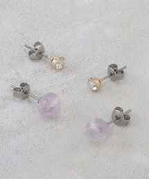 天然石×ビジューピアスSET