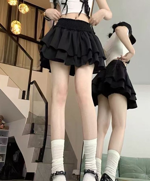 AsheKsha(アシクシャ)の「スイートクールバレエ風ダブルフリルケーキミニスカート(スカート・レディース・ブラック・M)」の6枚目の写真