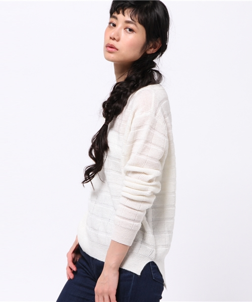 OUTLET（アウトレット）の「【CAPRICIEUX LE'MAGE】ブロック編スリットPO（ニット/セーター・レディース・カーキ/ネイビー/ホワイト・FREE）」の2枚目の写真