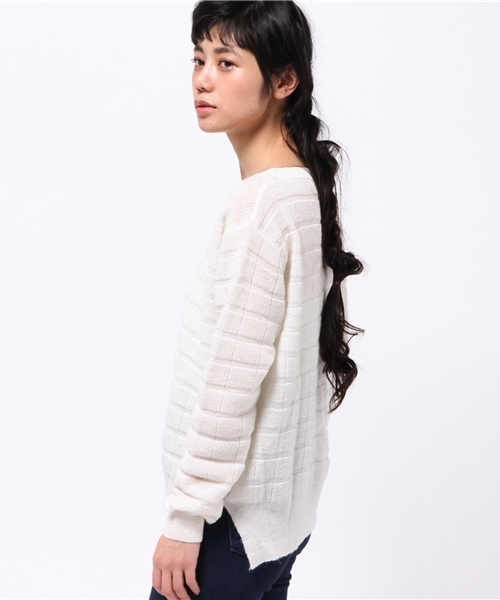 OUTLET（アウトレット）の「【CAPRICIEUX LE'MAGE】ブロック編スリットPO（ニット/セーター・レディース・カーキ/ネイビー/ホワイト・FREE）」の9枚目の写真