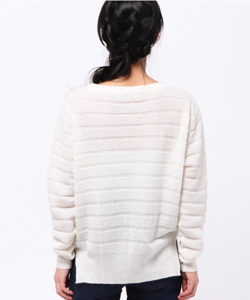 OUTLET（アウトレット）の「【CAPRICIEUX LE'MAGE】ブロック編スリットPO（ニット/セーター・レディース・カーキ/ネイビー/ホワイト・FREE）」の8枚目の写真
