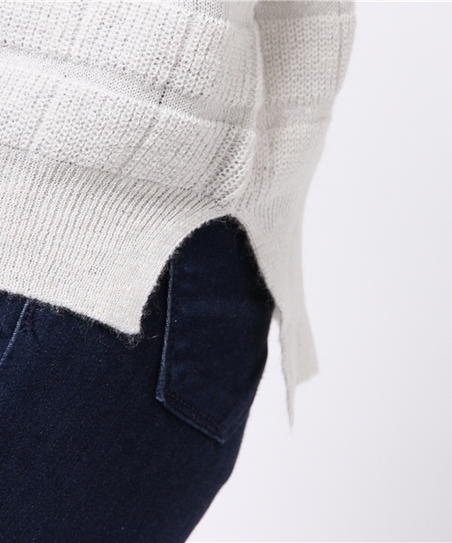 OUTLET（アウトレット）の「【CAPRICIEUX LE'MAGE】ブロック編スリットPO（ニット/セーター・レディース・カーキ/ネイビー/ホワイト・FREE）」の5枚目の写真