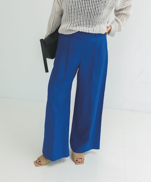 Demi-Luxe BEAMS(デミルクス ビームス)の「シンプル リネン ワイドパンツ .M(その他パンツ・レディース・ブルー系その他/ブラウン系その他・38/36)」の1枚目の写真