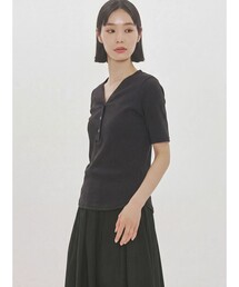 MIDIUMISOLID for Ladies リブヘンリーネックプルオーバー