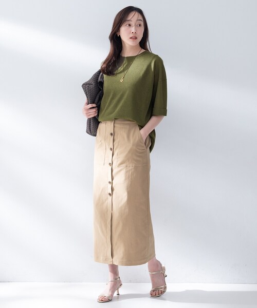 UNTITLED(アンタイトル)の「【アンサンブル可/Tシャツ風/ゆったり】リラックスニットトップス(ニット/セーター・レディース・オリーブ/ブラウン系/ナチュラル/スミクロ・00/02/04/44/48)」の13枚目の写真
