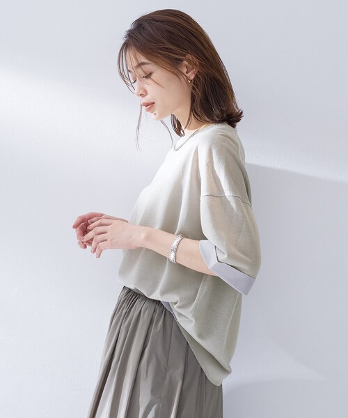 UNTITLED(アンタイトル)の「【アンサンブル可/Tシャツ風/ゆったり】リラックスニットトップス(ニット/セーター・レディース・オリーブ/ブラウン系/ナチュラル/スミクロ・00/02/04/44/48)」の17枚目の写真