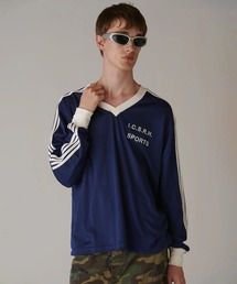 INSCRIRE（アンスクリア）の「Stripe Uniform V neck Tee（Tシャツ/カットソー）」