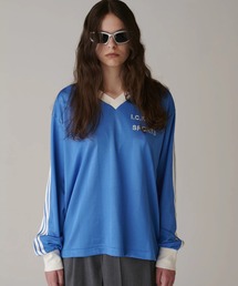 INSCRIRE（アンスクリア）の「Stripe Uniform V neck Tee（Tシャツ/カットソー）」