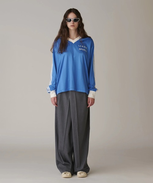 INSCRIRE(アンスクリア)の「Stripe Uniform V neck Tee(Tシャツ/カットソー・メンズ・ライトブルー/ネイビー・MEDIUM/LARGE)」の4枚目の写真