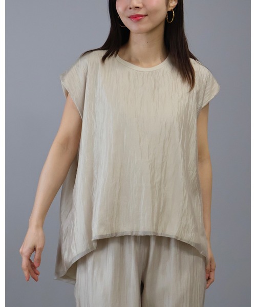 Doumoi(ドゥモエ)の「接触冷感 シアー デザイン ノースリーブ プルオーバー(シャツ/ブラウス・レディース・ベージュ/ブラウン/ブラック/グレー・FREE)」の4枚目の写真