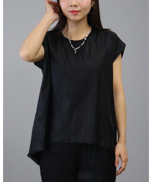 Doumoi(ドゥモエ)の「接触冷感 シアー デザイン ノースリーブ プルオーバー(シャツ/ブラウス・レディース・ベージュ/ブラウン/ブラック/グレー・FREE)」の12枚目の写真