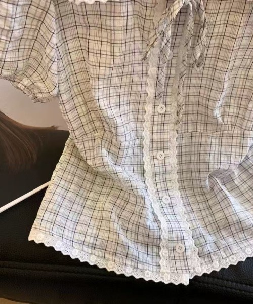 Achic(アシック)の「チェック柄ショットスリーブブラウス(Tシャツ/カットソー・レディース・ホワイト/ネイビー・M)」の20枚目の写真