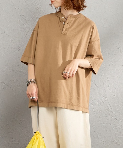 Healthknit（ヘルスニット）の「[HEALTHKNIT/ヘルスニット] 別注 ビックシルエット ヘンリーネックTシャツ（Tシャツ/カットソー・レディース・ベージュ/オートミール/ブラック・M/L/XL）」の17枚目の写真