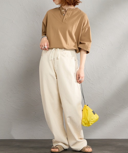 Healthknit（ヘルスニット）の「[HEALTHKNIT/ヘルスニット] 別注 ビックシルエット ヘンリーネックTシャツ（Tシャツ/カットソー・レディース・ベージュ/オートミール/ブラック・M/L/XL）」の15枚目の写真