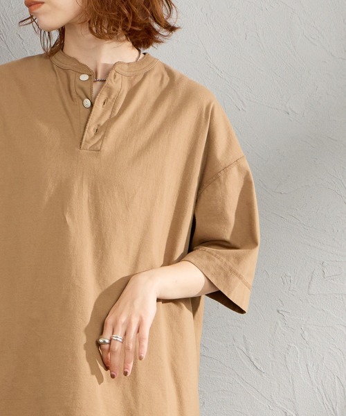 Healthknit（ヘルスニット）の「[HEALTHKNIT/ヘルスニット] 別注 ビックシルエット ヘンリーネックTシャツ（Tシャツ/カットソー・レディース・ベージュ/オートミール/ブラック・M/L/XL）」の20枚目の写真