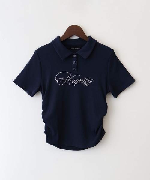 SpRay(スプレイ)の「テレコラインストーンショートスリーブポロ(ポロシャツ・レディース・ネイビー/ブラック/オフホワイト/グレー・FREE)」の7枚目の写真