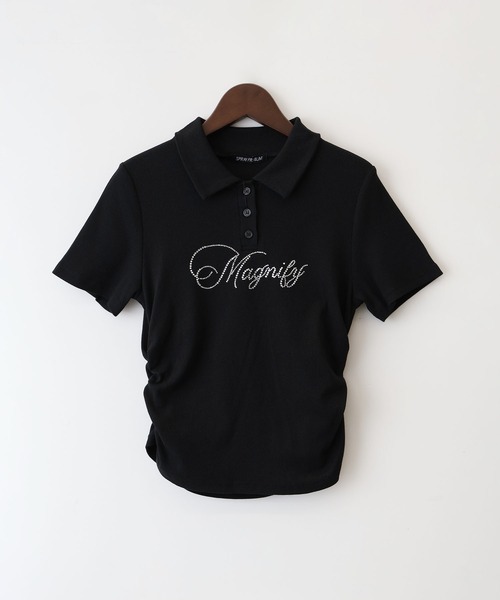 SpRay(スプレイ)の「テレコラインストーンショートスリーブポロ(ポロシャツ・レディース・ネイビー/ブラック/オフホワイト/グレー・FREE)」の14枚目の写真