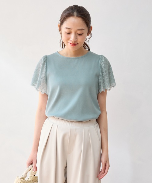 Honeys(ハニーズ)の「【ハニさら・接触冷感・UVカット】袖レーストップス(Tシャツ/カットソー・レディース・イエロー/ライトベージュ/ブラック/アイボリー/ミント/ピンク系その他2/ブルーグリーン・S/M/LL/L/3L)」の21枚目の写真