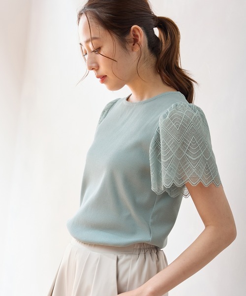 Honeys(ハニーズ)の「【ハニさら・接触冷感・UVカット】袖レーストップス(Tシャツ/カットソー・レディース・イエロー/ライトベージュ/ブラック/アイボリー/ミント/ピンク系その他2/ブルーグリーン・S/M/LL/L/3L)」の20枚目の写真