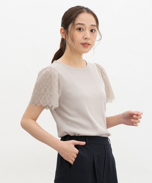 Honeys(ハニーズ)の「【ハニさら・接触冷感・UVカット】袖レーストップス(Tシャツ/カットソー・レディース・イエロー/ライトベージュ/ブラック/アイボリー/ミント/ピンク系その他2/ブルーグリーン・S/M/LL/L/3L)」の18枚目の写真