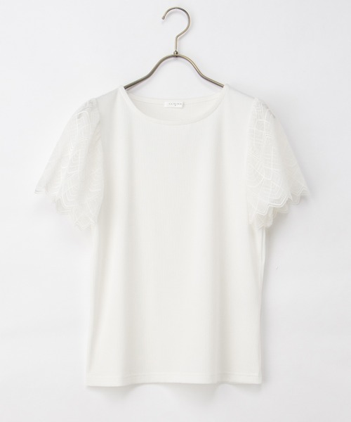 Honeys(ハニーズ)の「【ハニさら・接触冷感・UVカット】袖レーストップス(Tシャツ/カットソー・レディース・イエロー/ライトベージュ/ブラック/アイボリー/ミント/ピンク系その他2/ブルーグリーン・S/M/LL/L/3L)」の17枚目の写真