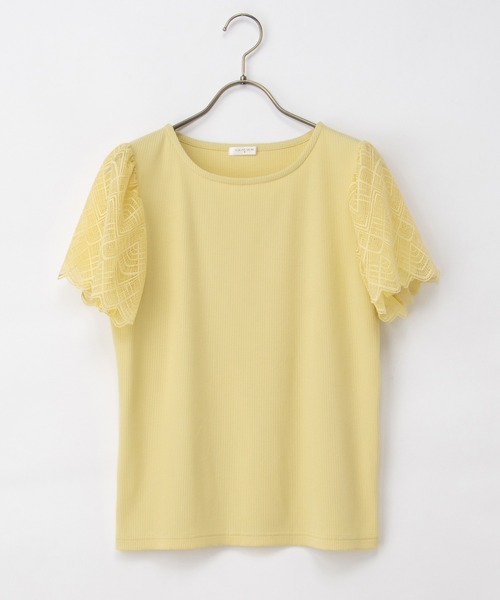 Honeys(ハニーズ)の「【ハニさら・接触冷感・UVカット】袖レーストップス(Tシャツ/カットソー・レディース・イエロー/ライトベージュ/ブラック/アイボリー/ミント/ピンク系その他2/ブルーグリーン・S/M/LL/L/3L)」の13枚目の写真