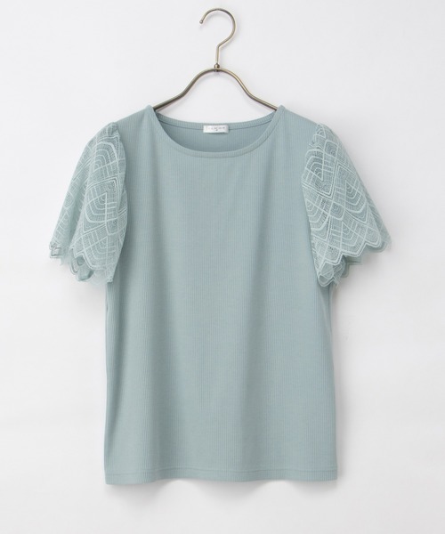 Honeys(ハニーズ)の「【ハニさら・接触冷感・UVカット】袖レーストップス(Tシャツ/カットソー・レディース・イエロー/ライトベージュ/ブラック/アイボリー/ミント/ピンク系その他2/ブルーグリーン・S/M/LL/L/3L)」の11枚目の写真