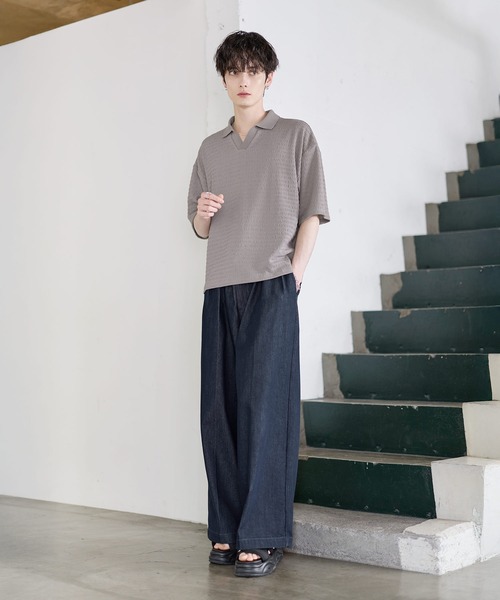 ETELIO(エテリオ)の「シャーリングスキッパーポロシャツ(ポロシャツ・メンズ・ブラック/ホワイト/ワイン/ブルーグレー/アッシュグレー/グリーン/ブラウン・XL/L/M/S)」の14枚目の写真