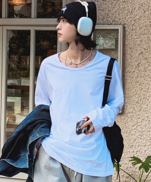 NOWLE(ノウル)の「【NOWLE】ルーズシルエット クルーネック ロングスリーブTシャツ / 無地 ロンT(Tシャツ/カットソー・メンズ・ブラック/ホワイト・LARGE/X-LARGE/MEDIUM/SMALL)」の2枚目の写真
