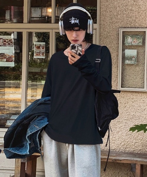 NOWLE(ノウル)の「【NOWLE】ルーズシルエット クルーネック ロングスリーブTシャツ / 無地 ロンT(Tシャツ/カットソー・メンズ・ブラック/ホワイト・LARGE/X-LARGE/MEDIUM/SMALL)」の22枚目の写真