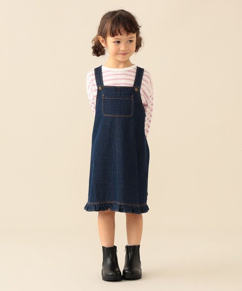 BEAMS mini(ビームスミニ)の「フリル ジャンパー スカート 2026FW(90~140cm)プチプラ 人気 ワンピース レイヤード(ワンピース・キッズ・インディゴブルー/ナチュラル・90/100/110/120/130/140)」の14枚目の写真