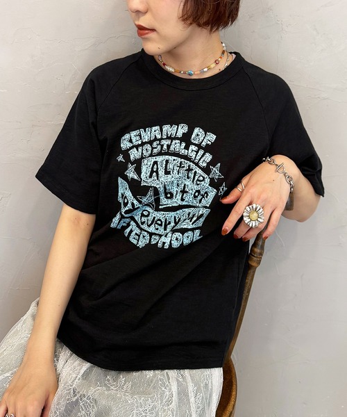 DOUBLE NAME(ダブルネーム)の「スラブ天竺 DOODLE LOGO TEE(Tシャツ/カットソー・レディース・オフホワイト/レッド/ブラック・FREE)」の3枚目の写真